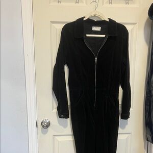 Free People Black Velvet Zip-Up Jumpsuit